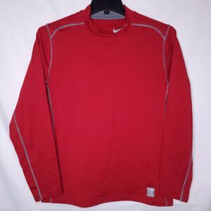 Nike Pro Combat Shirt Mens Large Red Fitted Mock Neck Dri Fit